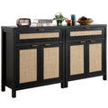 Sicotas Sideboard Buffet Storage Cabinet Set Of 2, Rattan Credenza Buffet Table, Modern Console Accent Cabinet With Doors And Drawer, Coffee Bar Cabinet For Kitchen Entryway Living Room, Black