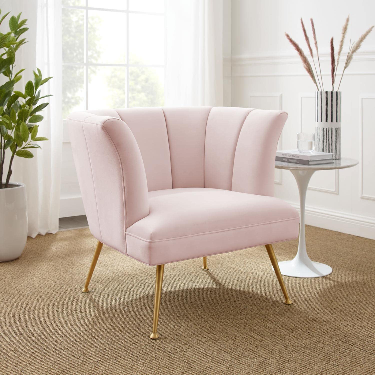 Modway Veronica Modern Channel Tufted Performance Velvet Armchair In Pink