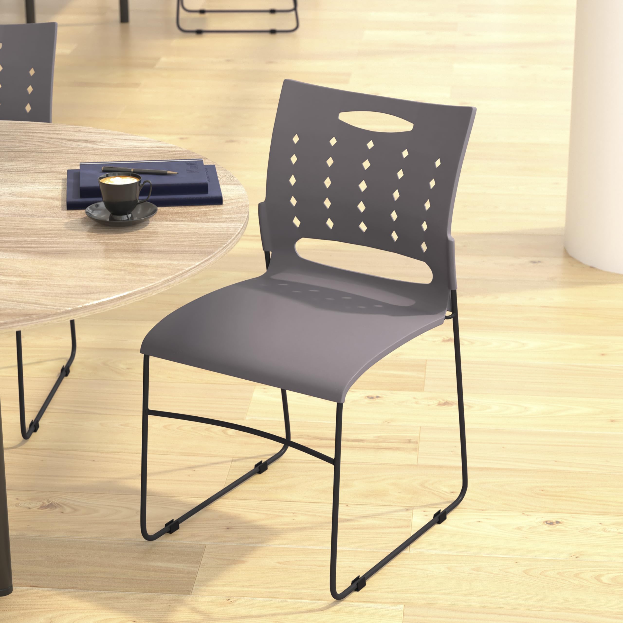 Flash Furniture Hercules Series 881 Lb. Capacity Gray Sled Base Stack Chair With Air-Vent Back