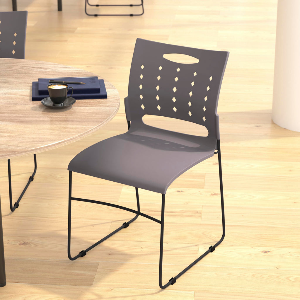 Flash Furniture Hercules Series 881 Lb. Capacity Gray Sled Base Stack Chair With Air-Vent Back