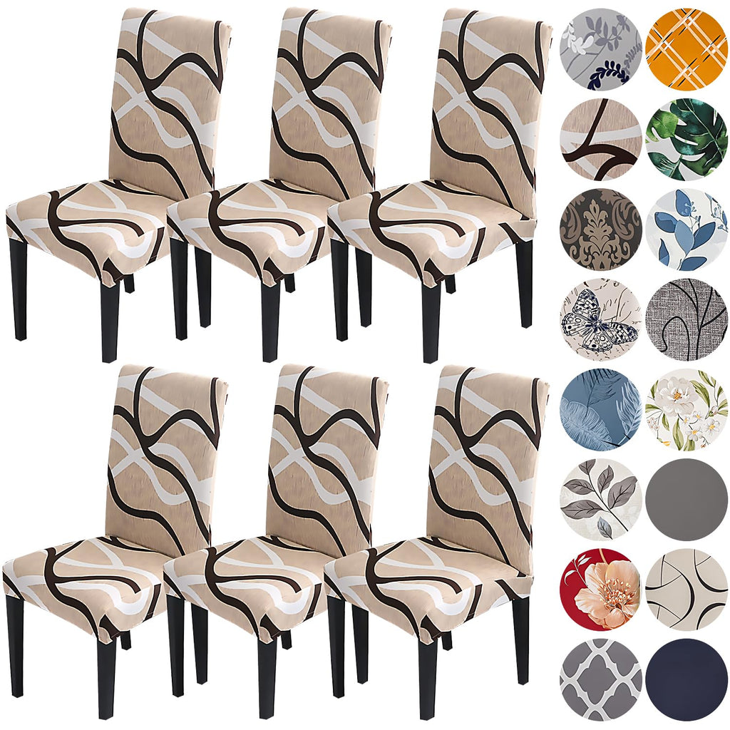 HZDHCLH Beige Chair Covers for Dining Room 6 Pack,Stretch Spandex Parsons Chair Slipcovers Set of 6,Washable Anti-dust Chair Sea