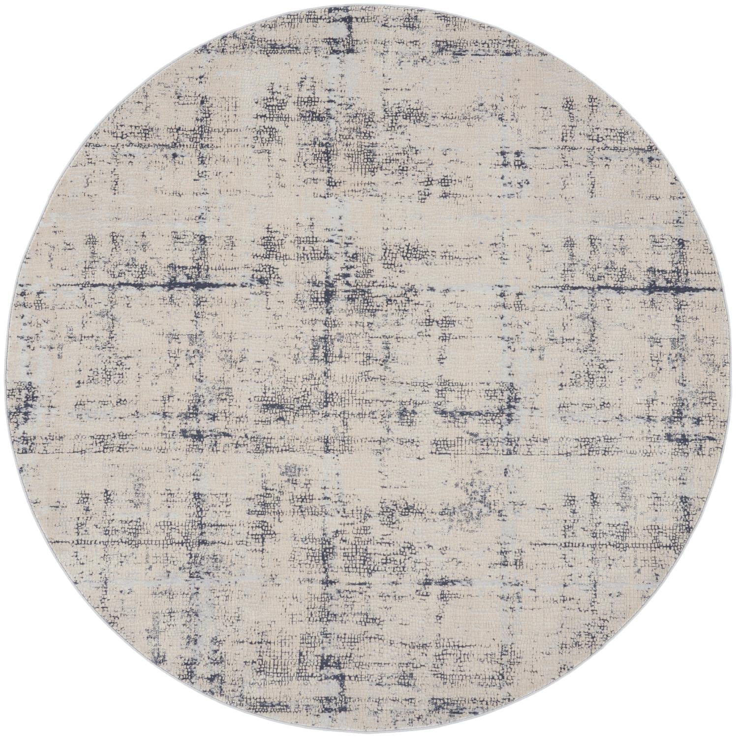 Nourison Rustic Textures Rustic Ivory Blue 53 x round Area -Rug, Easy -Cleaning, Non Shedding, Bed Room, Living Room, Dining Ro
