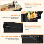 Yaheetech Kitchen Island Cart With Drop-Leaf Countertop, Rolling Kitchen Island Breakfast Bar Table On Wheels With Storage Cabinet & 3 Drawers & Spice Rack For Dinning Room, 49 Inch Width, Black