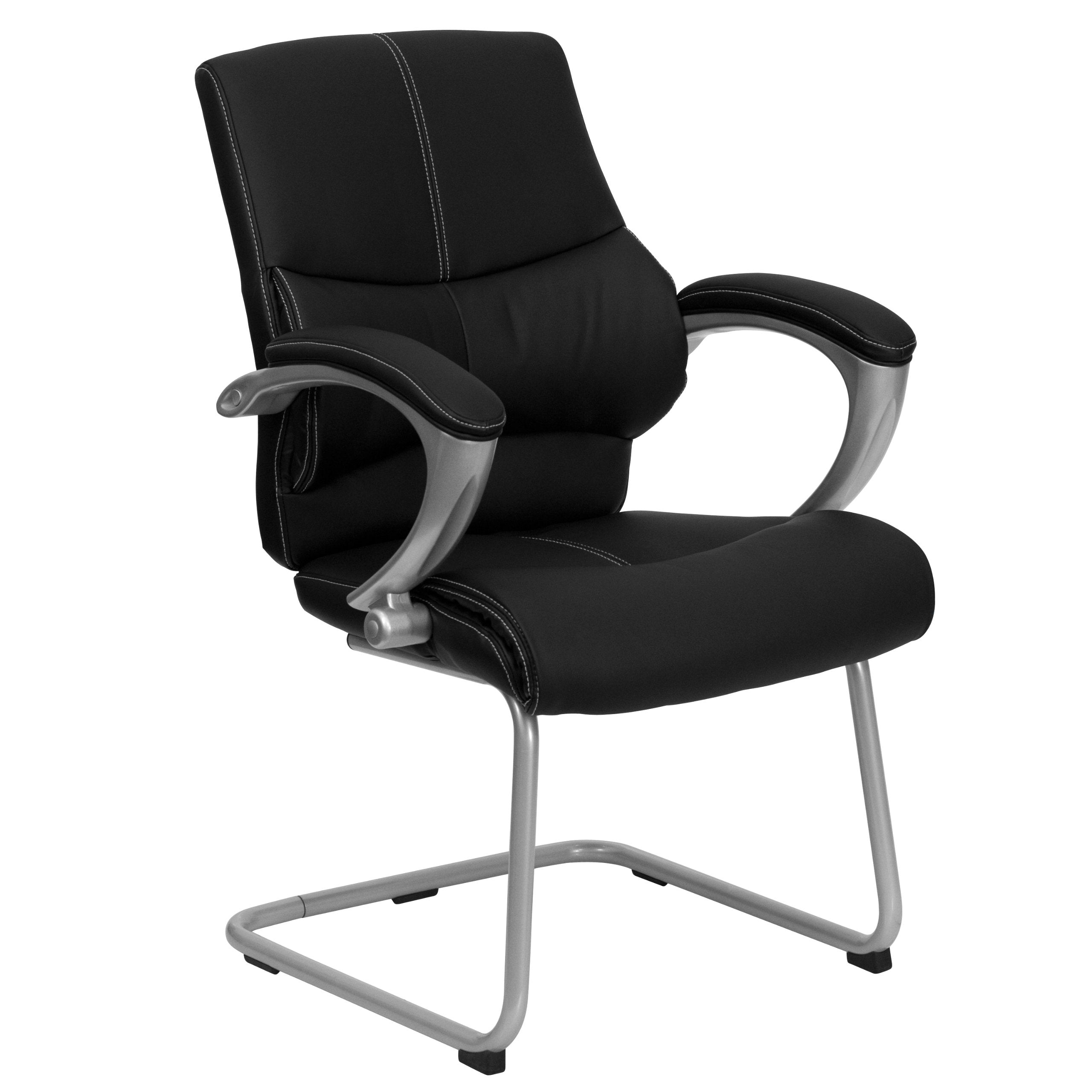 Flash Furniture Tristan Black LeatherSoft Executive Side Reception Chair with Silver Sled Base