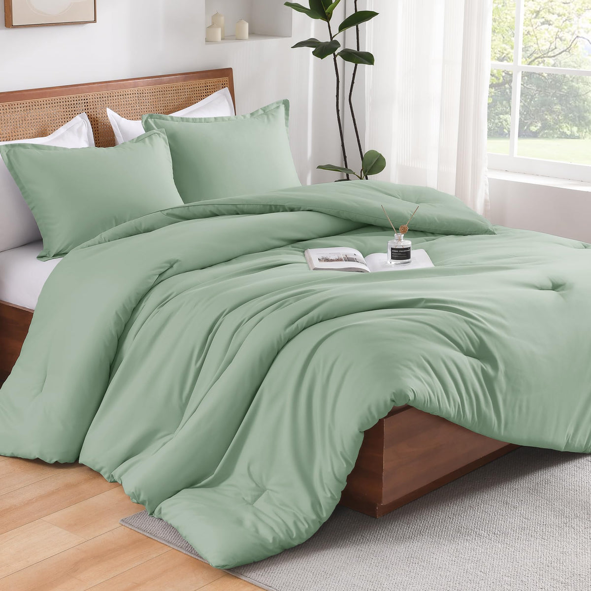 Andency Sage Green Comforter Set Full, 3 Pieces Solid Green Bedding Comforters & Sets, Lightweight Soft Microfiber Bed Comforter Set For All Season (79X90In Comforter & 2 Pillowcases)