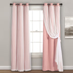 Lush Decor Sheer Grommet Curtains With Insulated Blackout Lining, Window Curtain Panels, Pair, 38''W x 84''L, Pink - Curtain Wit