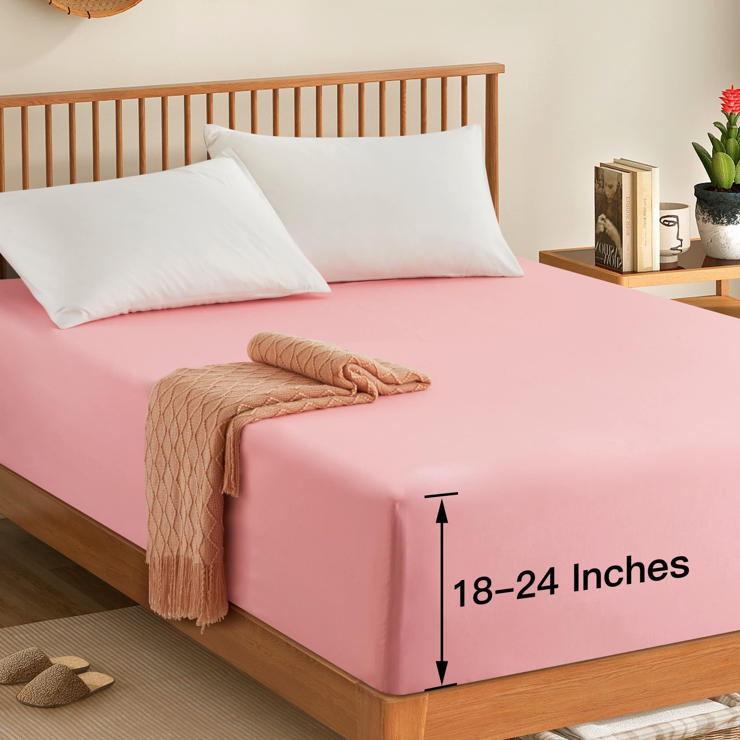 Manyshofu King Extra Deep Pocket Fitted Sheet Only - 1800 Thread Count Hotel Deep Fitted Sheet Up To 24 Inches Mattress, Blush P