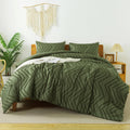 Litanika Dark Olive Green King Comforter Set, 3 Pieces Lightweight Tufted Bedding Sets, Down Alternative Comforter Fluffy Bed Se