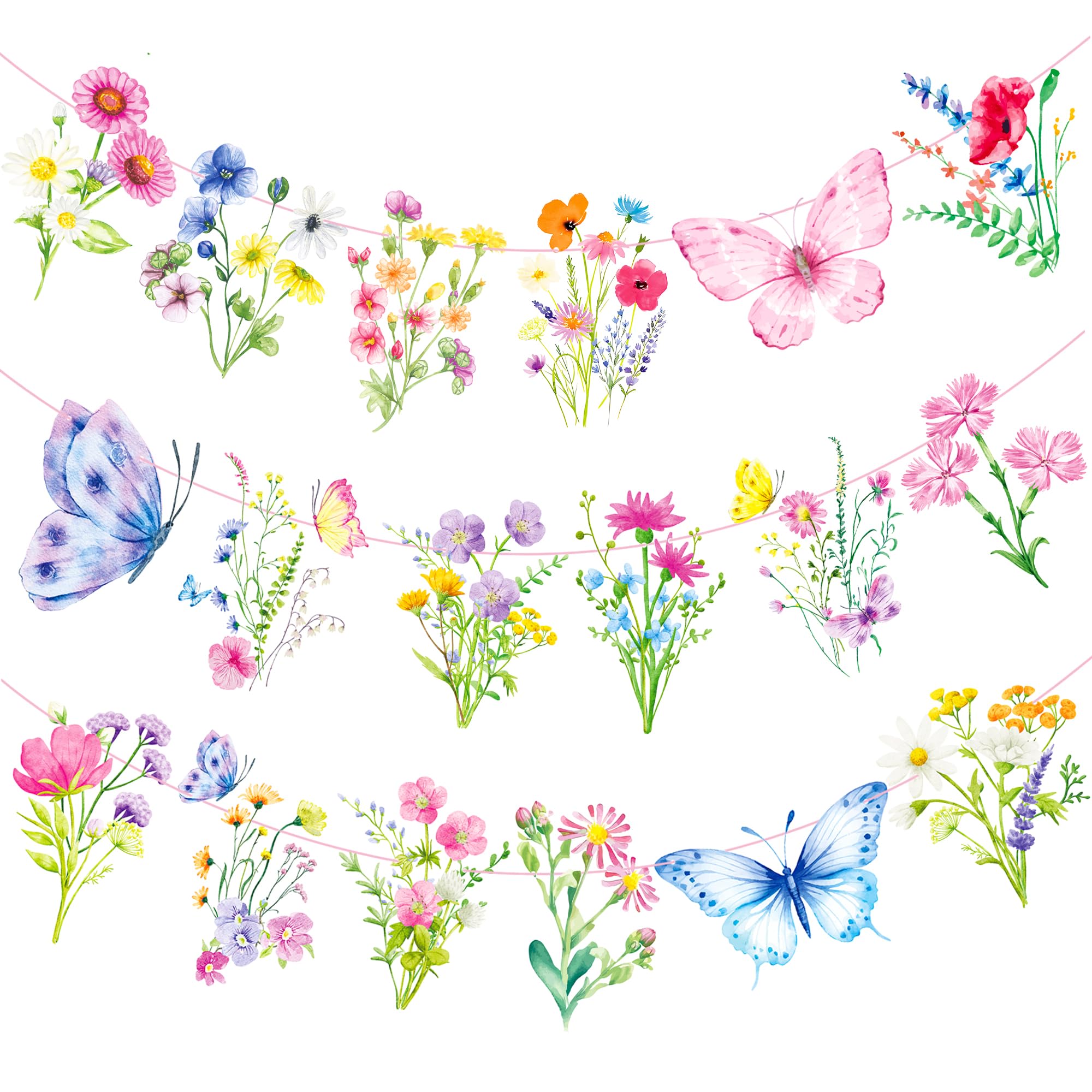Wildflower Party Banners 2PCS Wildflower Birthday Party Supplies Spring Floral Party Decorations Wildflowers Themed Cutout Banne