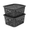 Cutting EDGE Plastic Turkish Storage Basket with Lid,Small,Black (Set of 2)