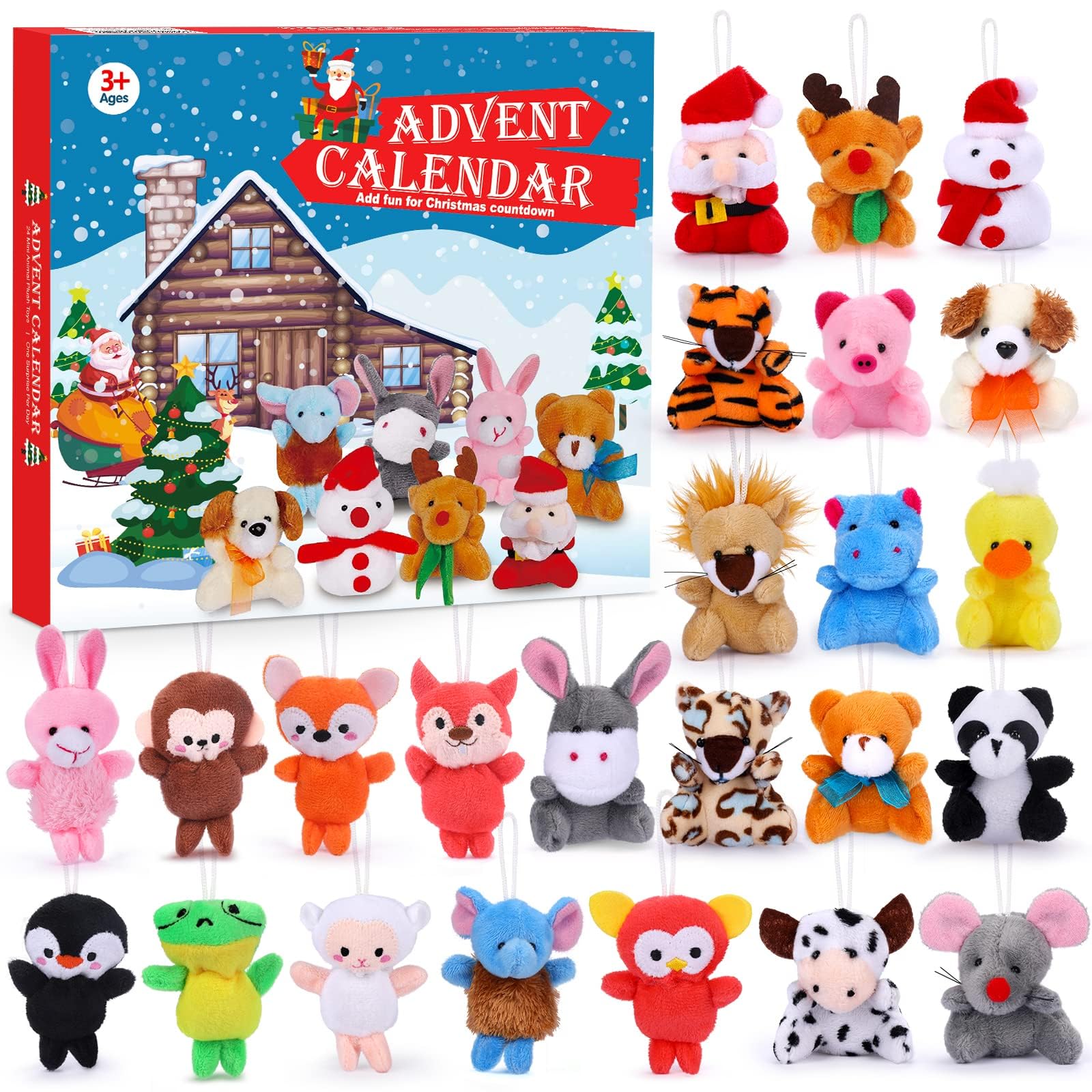 Advent Calendar 2024 for Kids 24 Days Christmas Countdown Calendar with Mini Animal Plush Toys Stuffed Animals Christmas Tree De