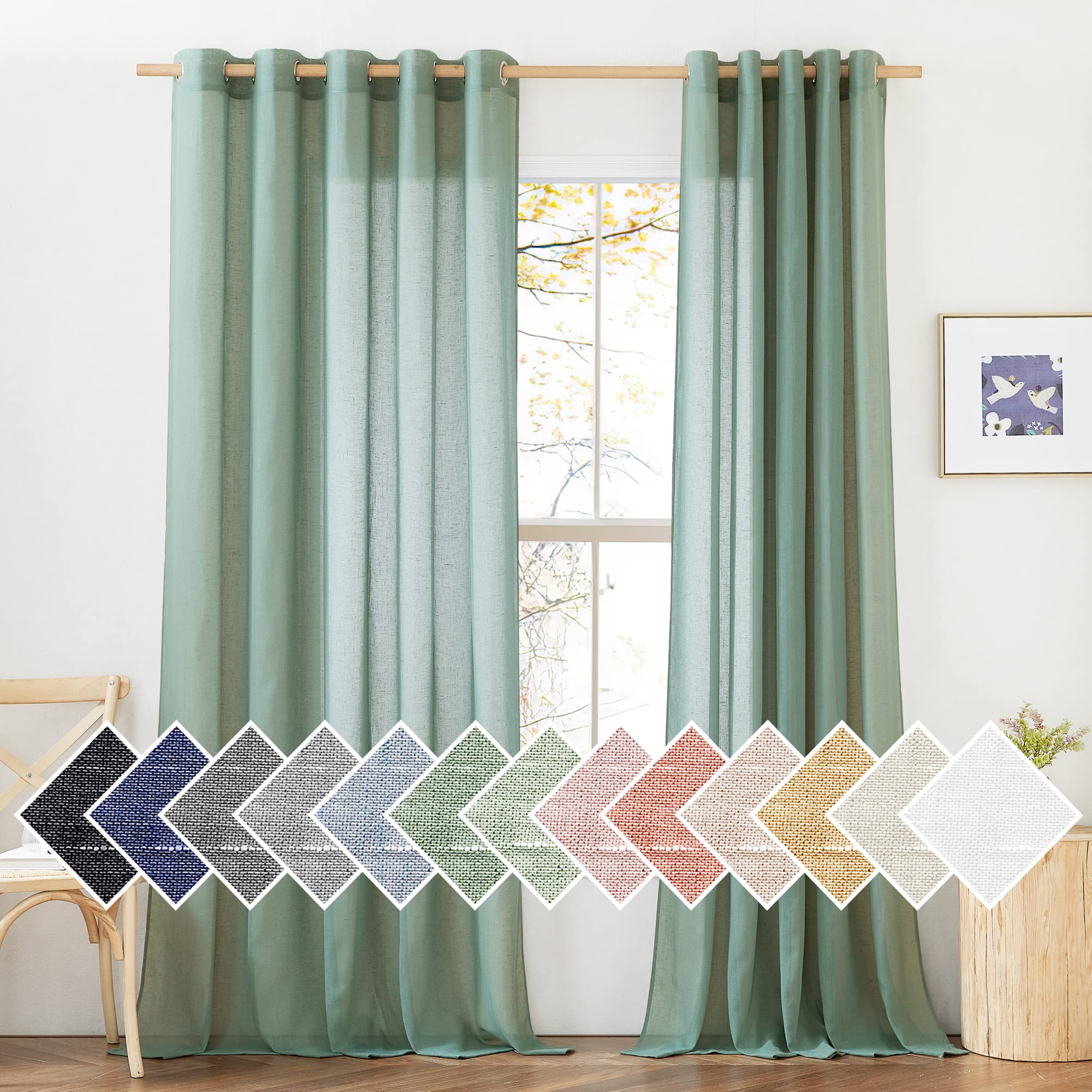 Nicetown Linen Sheer Sliding Door Curtains 84 Inch Long For Living Room, Grommet Semi Sheer Vertical Drapes Privacy With Light F