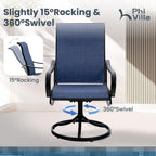 Phi Villa Patio Swivel Dining Chairs Set Of 4, All Weather Outdoor Chair With Textilene Mesh Fabric & Black Metal Frame For Outdoor Lawn Garden Poolside (Blue)
