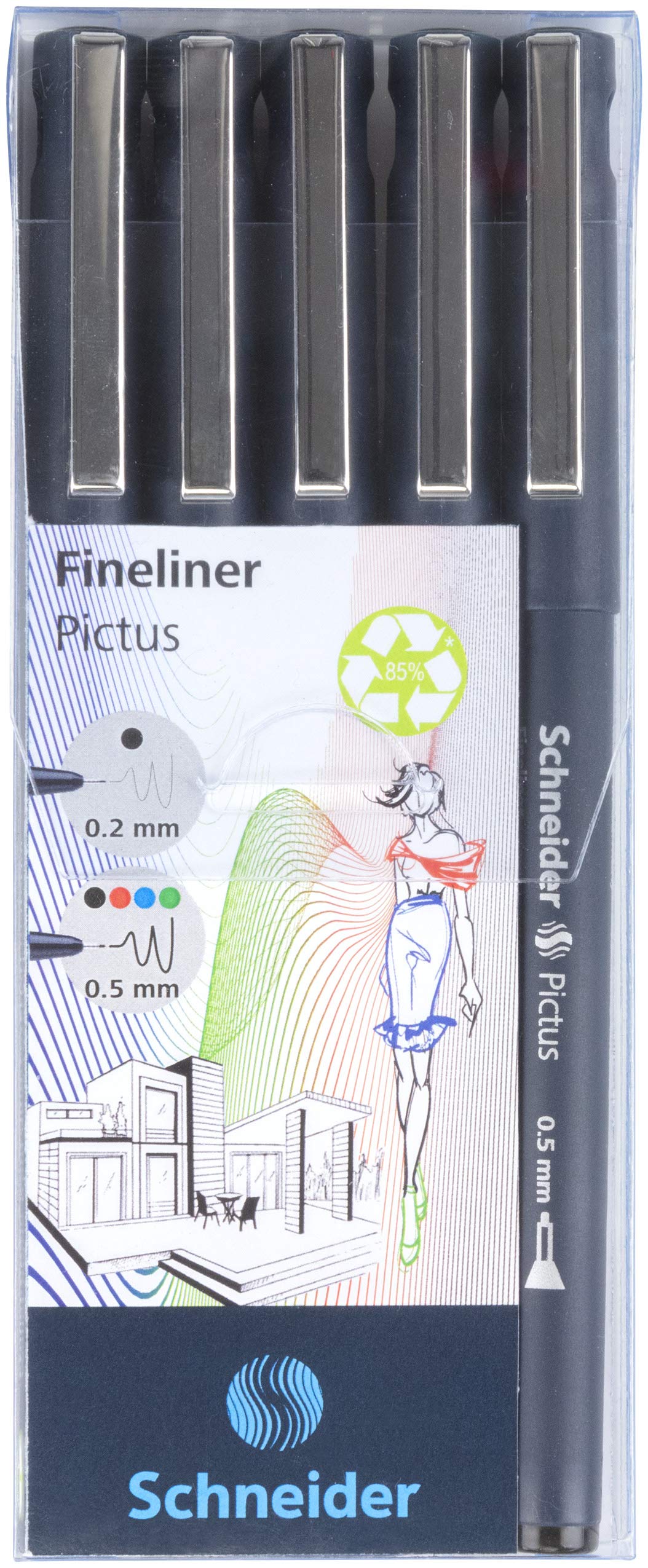 Schneider Pictus Fineliner (Line Widths: 0.2 And 0.5 Mm) Assorted Colours Pack Of 5