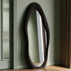 Honyee Full Length Mirror, 63'' x 24'' Wall Mirror, Flannel Wrapped Wooden Frame Floor Mirror, Irregular Wavy Mirror Hanging or 