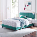 Modway Celine Channel Tufted Performance Velvet Full Bed in Teal