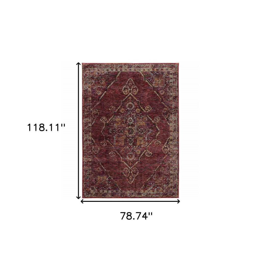 HomeRoots 510045 6 x 9 ft. Red & Gold Oriental Power Loom Stain Resistant Rectangle Area Rug
