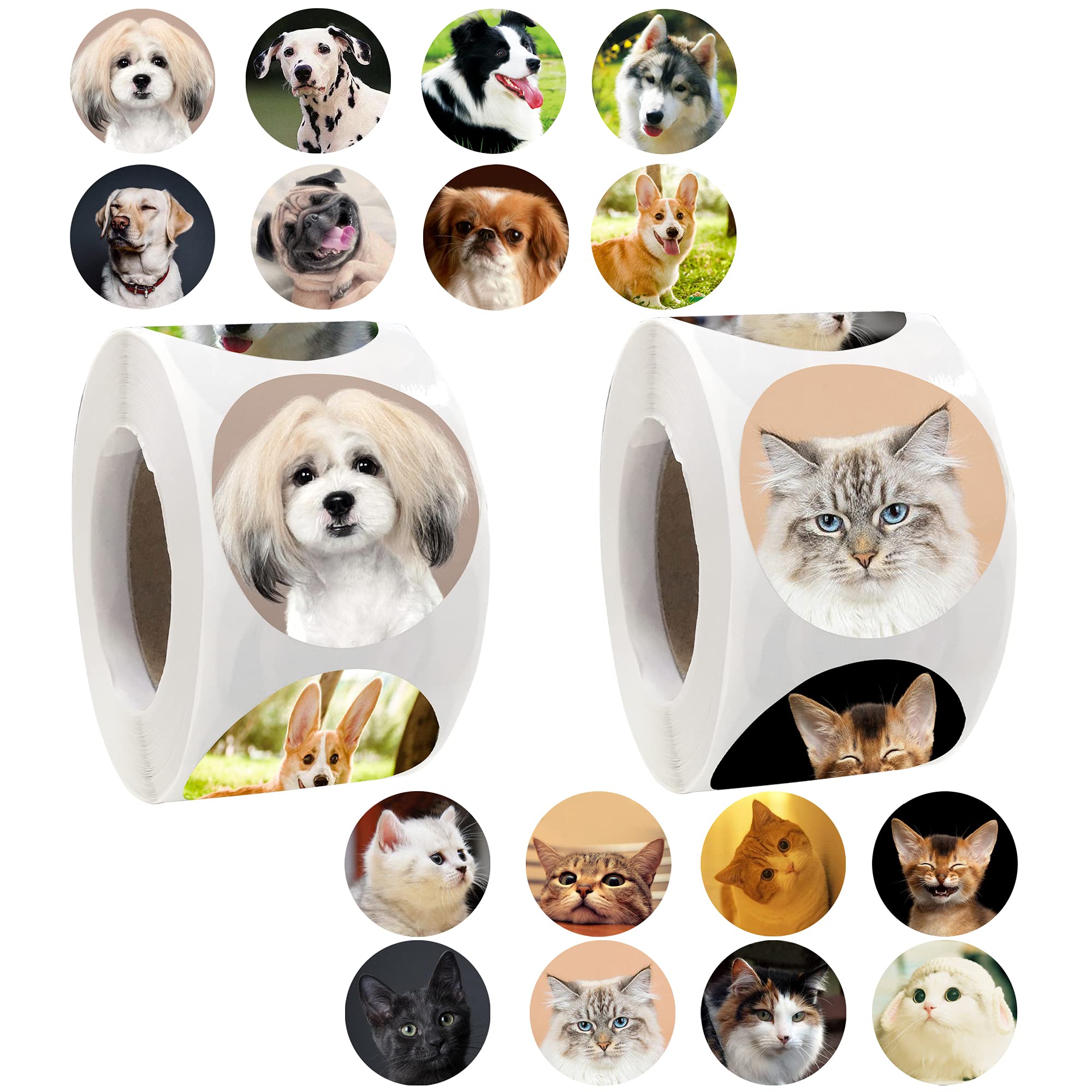 1000Pcs Dog Stickers Adorable Puppy Stickers Cat Stickers Realistic Cute Kitten Roll Stickers For Party Favor Holiday Envelope S