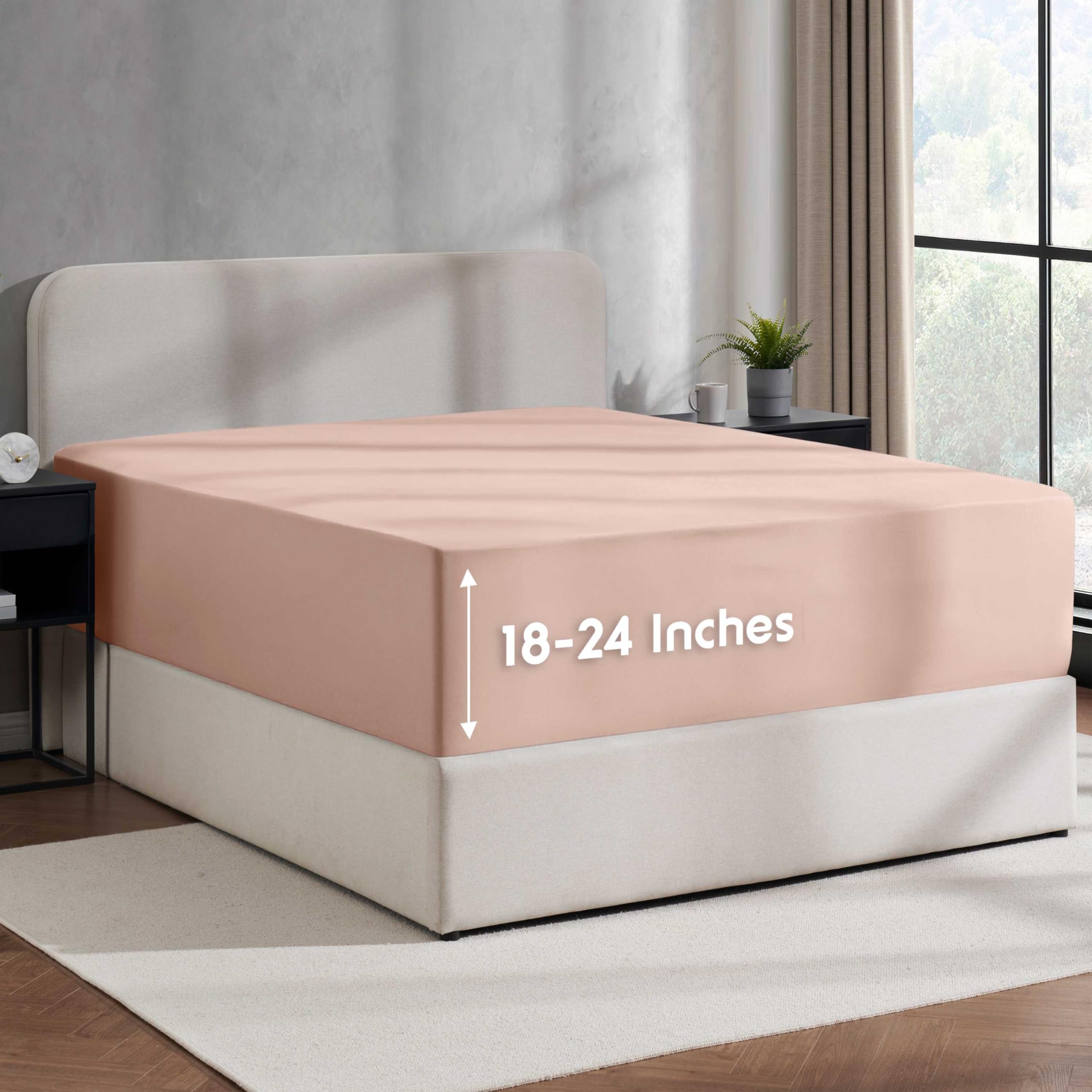 Nestl Peach Beige California King Deep Pocket Sheet - 1800 Microfiber California King Bed Sheet Fitting Up To 24 Inch Mattress
