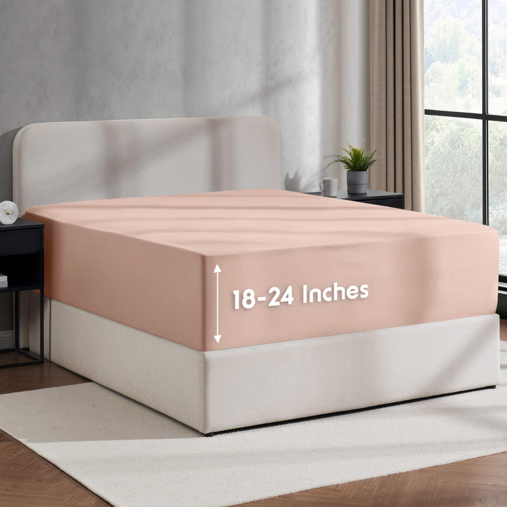 Nestl Peach Beige California King Deep Pocket Sheet - 1800 Microfiber California King Bed Sheet Fitting Up To 24 Inch Mattress