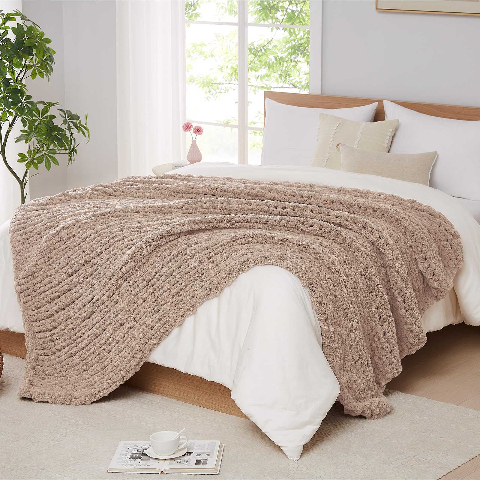 L'Agraty Chunky Knit Blanket Throw: 60'X80' Chenille Chunky Knitted Throw Blanket For Bed Couch - Handmade Thick Big Cable Kni