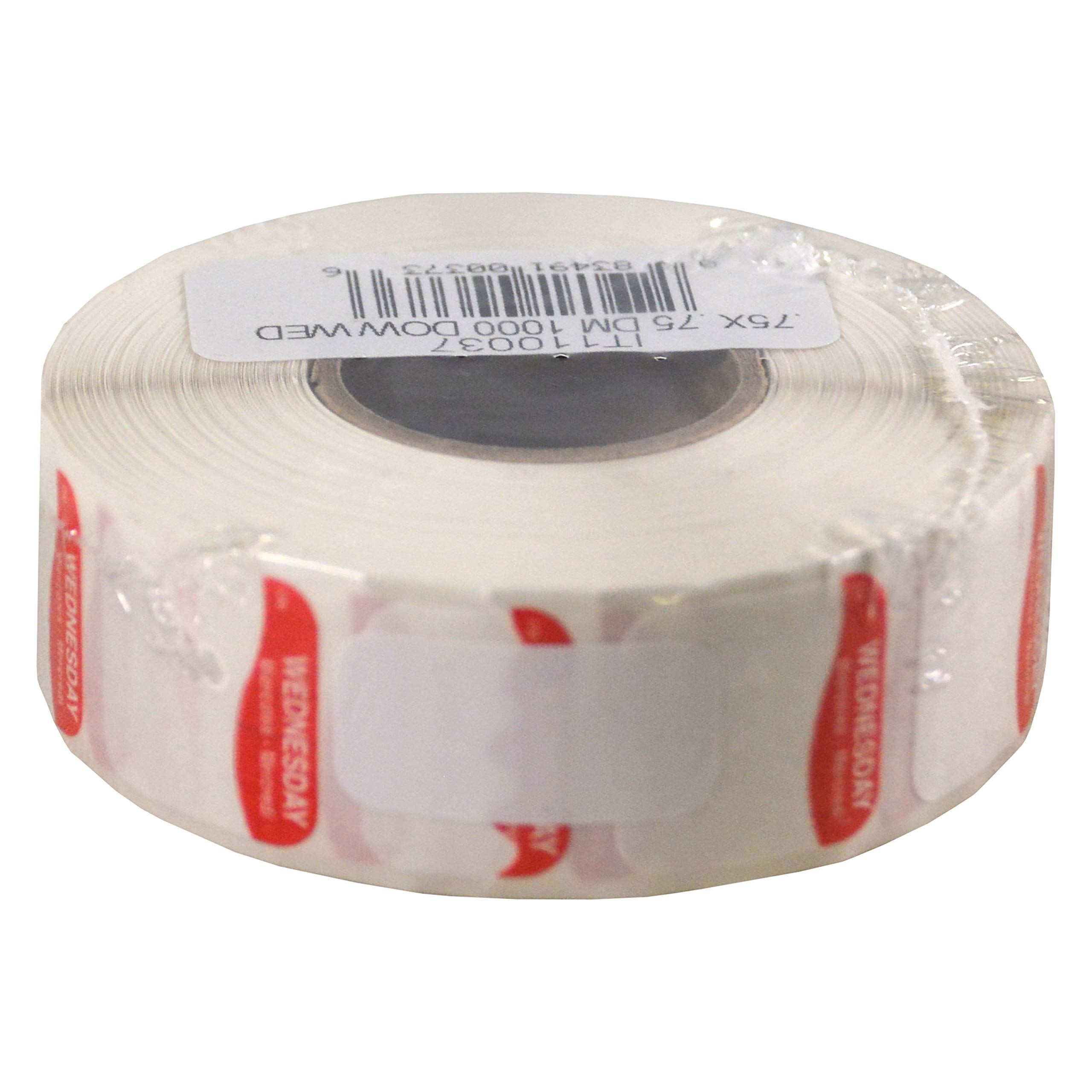 Daymark Dissolvemark Day Of The Week Trilingual Dissolvable Label, Wednesday, 3/4' X 3/4', Red (Roll Of 1000)