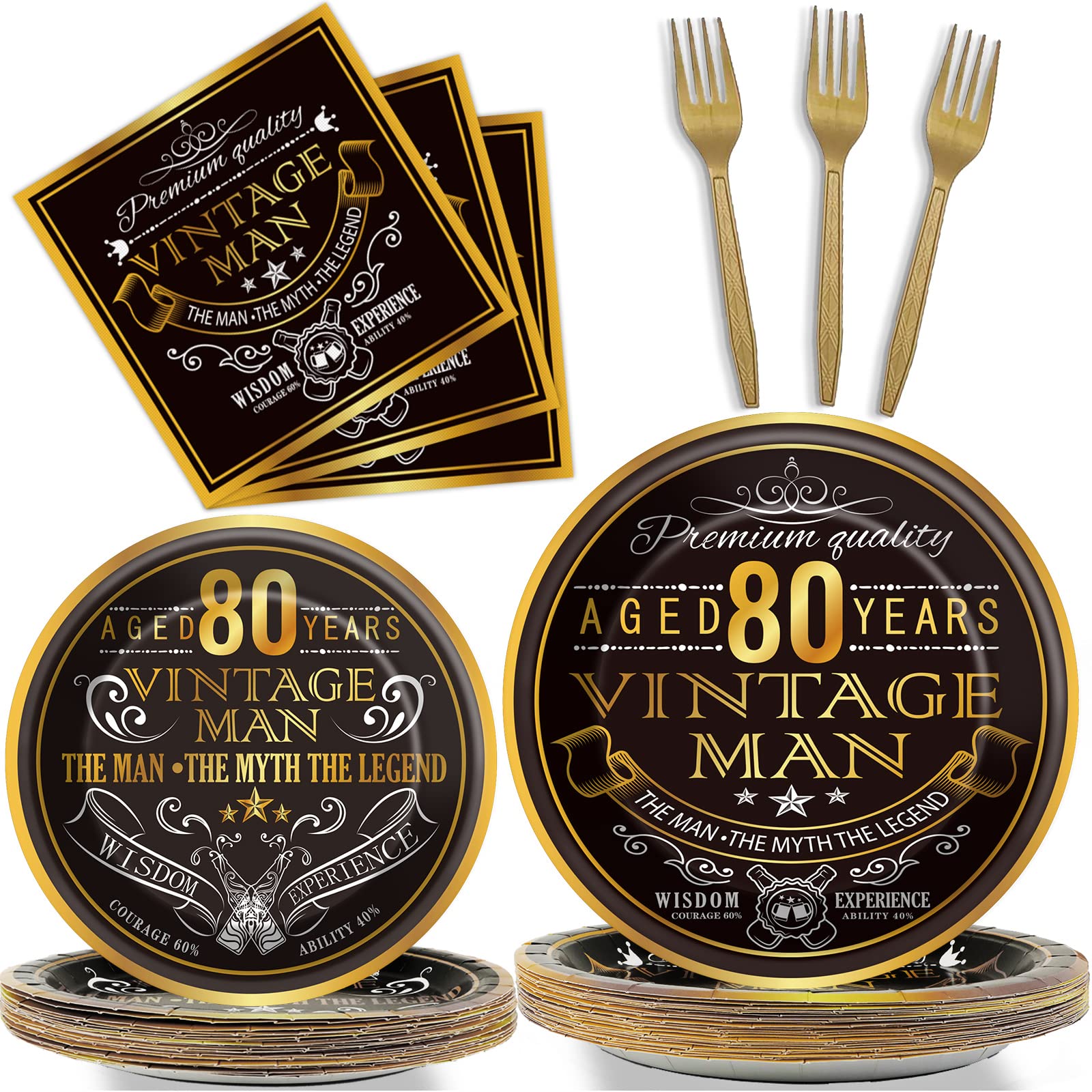 Wiooffen 96 Pcs Vintage 80th Party Tableware Set Back in 1944 80th Theme Birthday Party Table Decoration Supplies Cheers to 80 Y