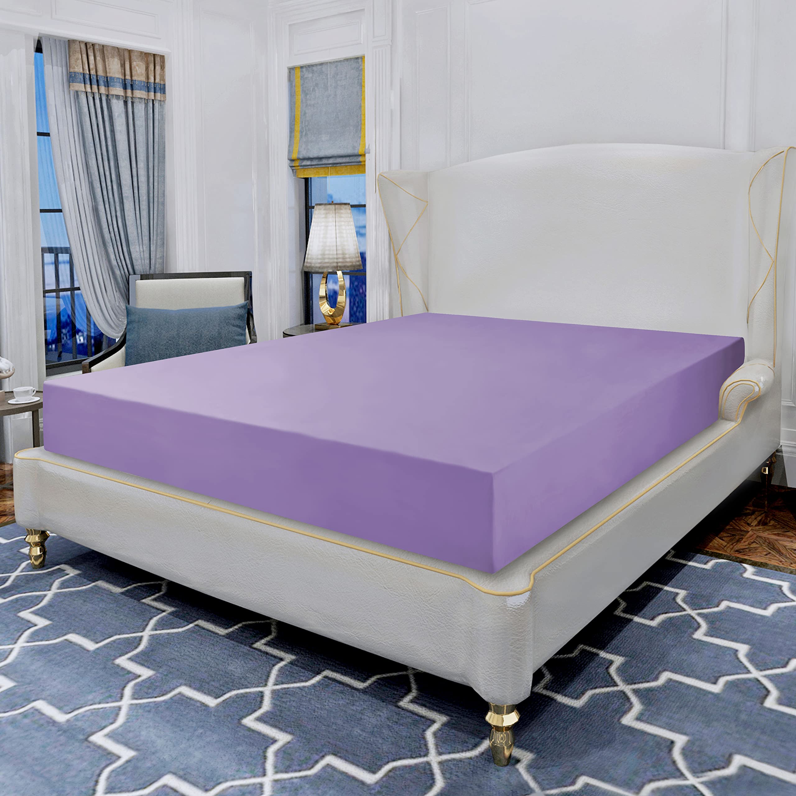 Elegant Comfort Luxurious Wrinkle Resistant 1500 Thread Count Egyptian Quality 1-Piece Fitted Sheet All Around Elastic -Deep Pocket- Ultra Soft Bottom Fitted Sheet, King, Lavender