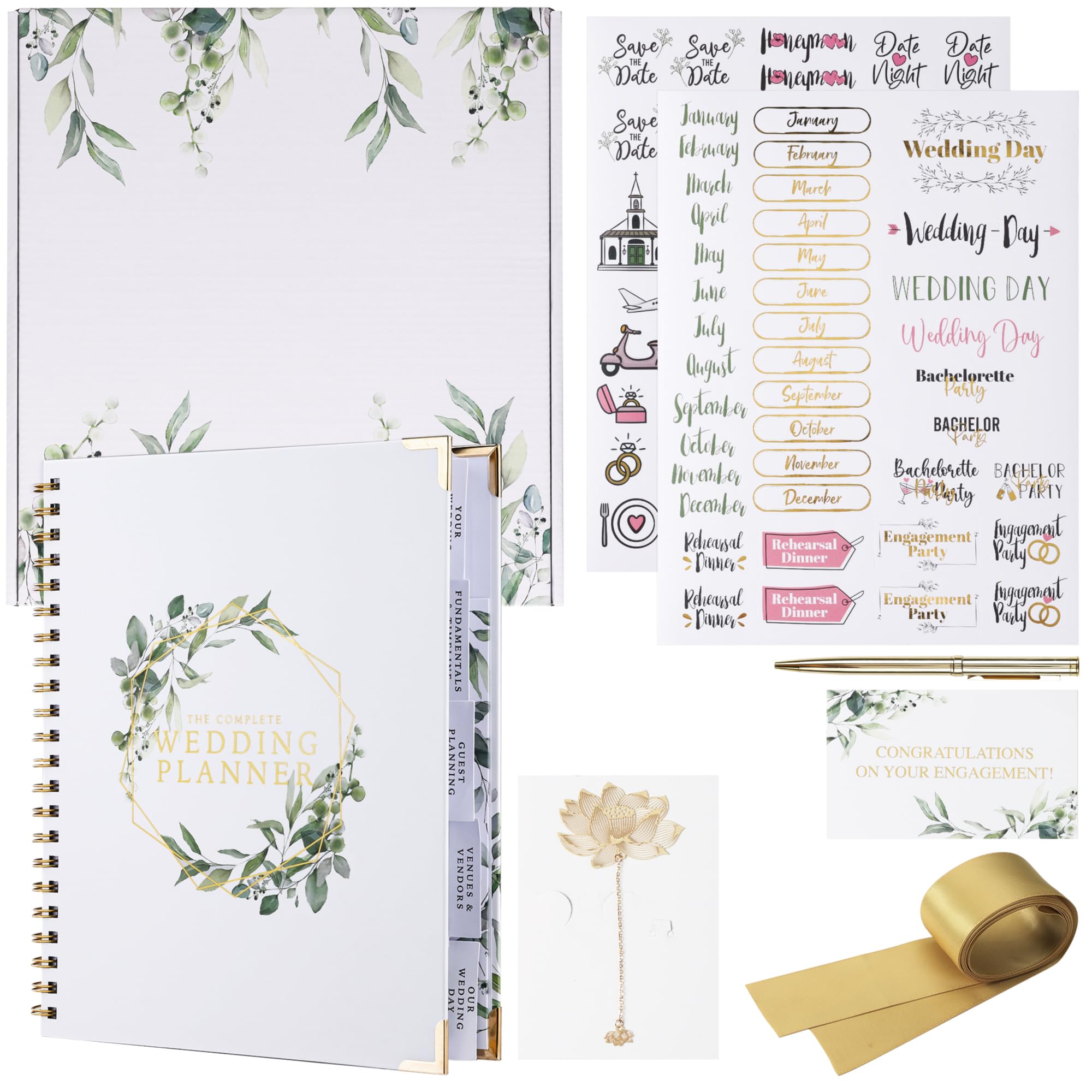 Your Perfect Day Wedding Planner And Organizer Set - Includes Calendars And Checklists Plus Stickers And Gold Pen - Bride To Be