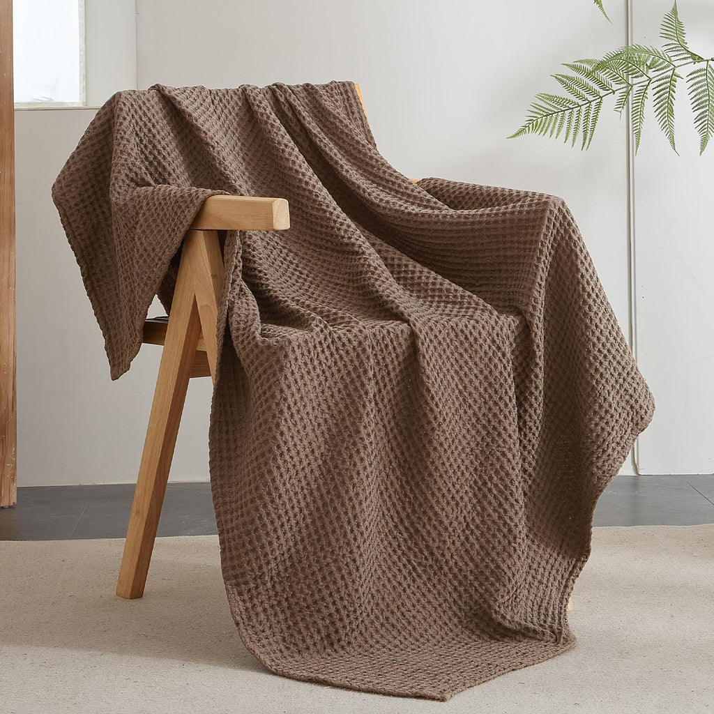 Phf Ultra Soft Waffle Weave Throw Blanket 50'X 60'- Washed Lightweight Breathable Cozy Woven Blanket Perfect For Spring Summer