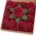 BLEUM CADE 16Pcs Artificial Flowers Fake Roses with Stems, Burgundy Boxed Foam Roses for DIY Bouquets Centerpieces Wedding Party