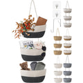 Wymulot 3 Tier Wall Mounted Woven Hanging Basket, Over the Door Hanging Basket with Hooks, Decorative Storage Hanging Closet Rem