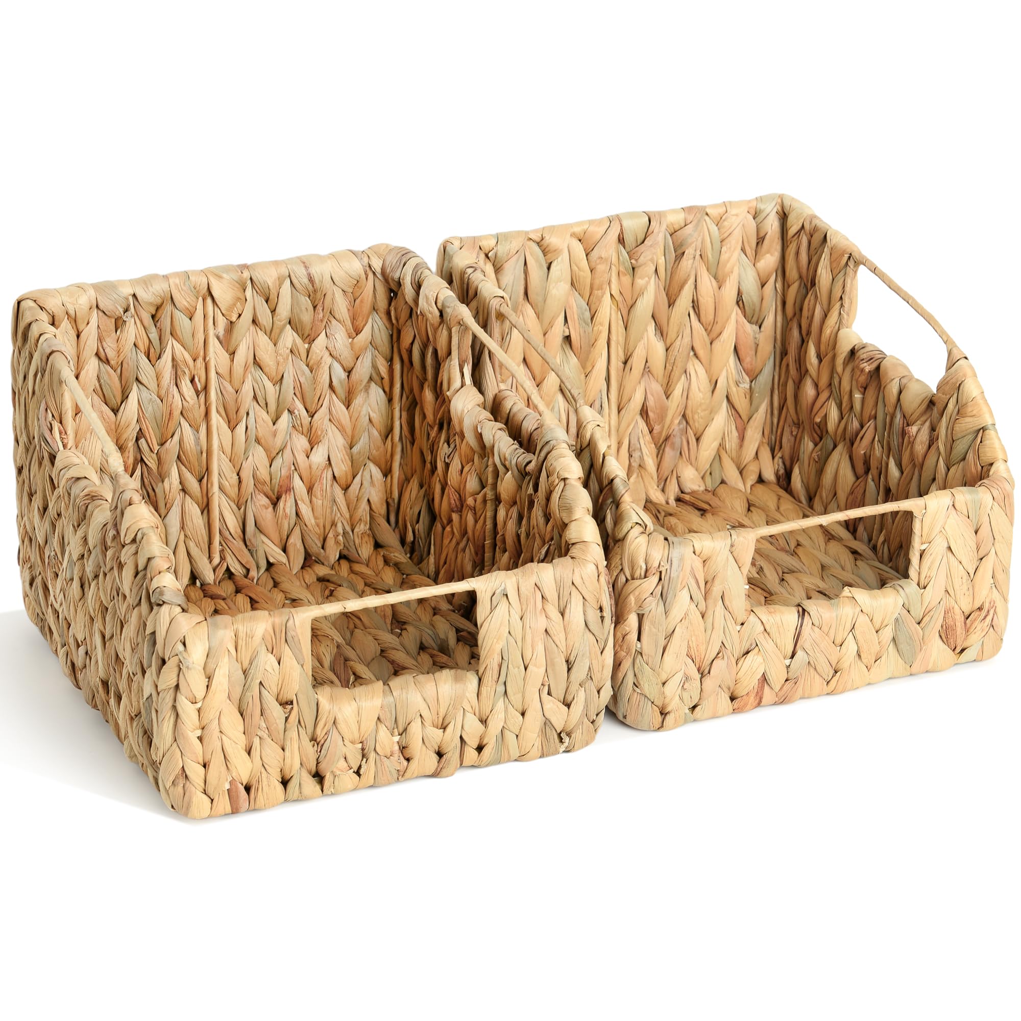 2-Pack Wicker Basket Set - Water Hyacinth Pantry Organizers and Storage w/Handles, For Home, Bedroom, Kitchen, & More - 100% Ear