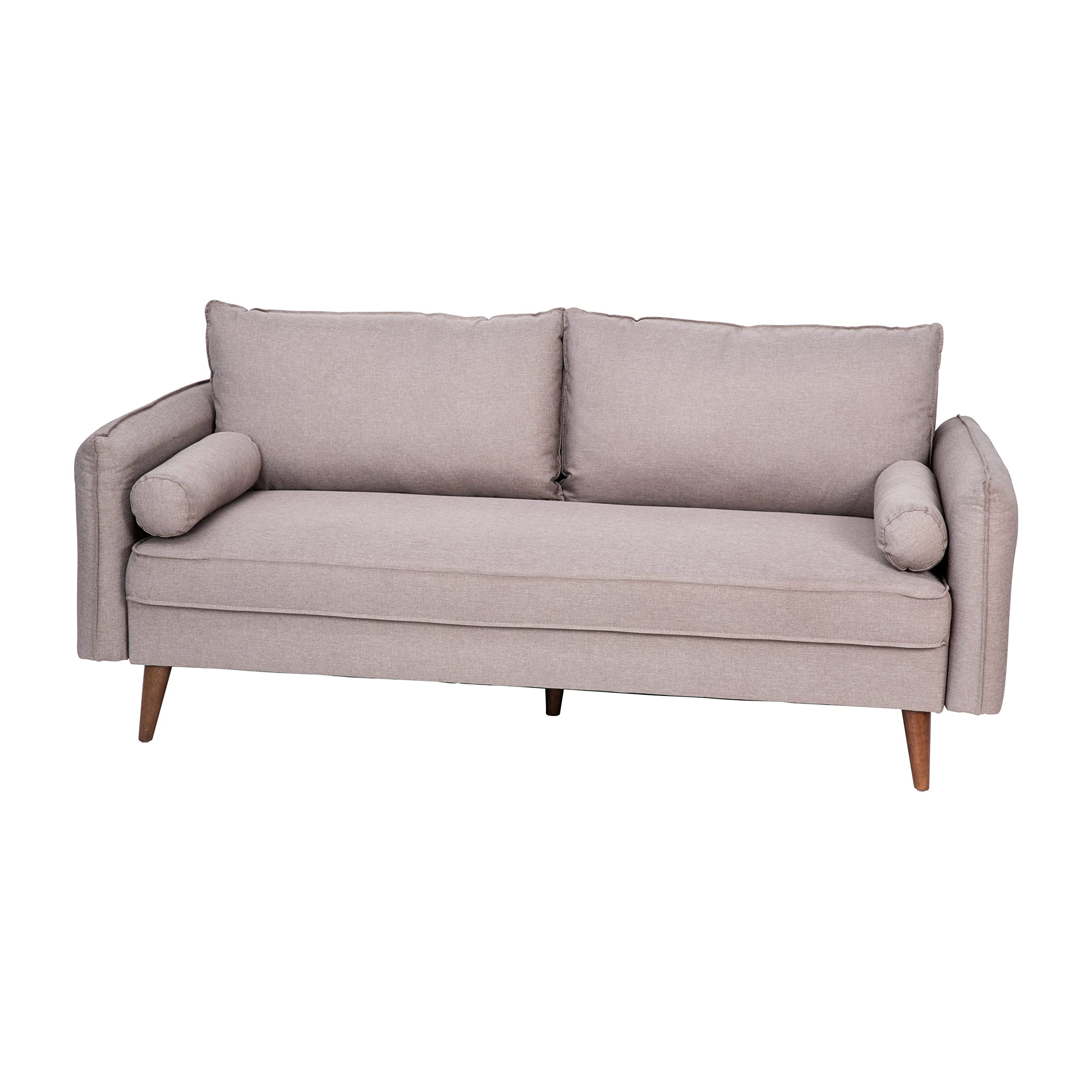 Flash Furniture Evie Mid-Century Modern Sofa - Taupe Faux Linen Fabric Upholstery - Real Wood Frame And Legs