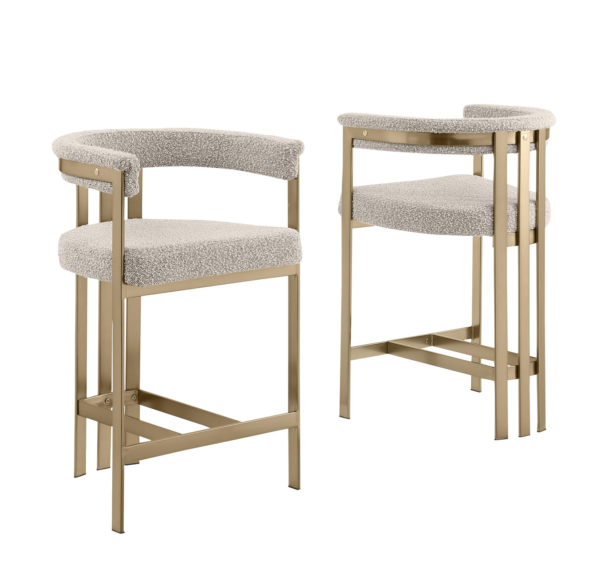Best Quality Furniture Modern Upholstered Counter Height Stool With Gray Boucle Fabric – Matte Brushed Chrome Legs In Gold – Versatile Living Room & Dining Room Seating – Set Of 2