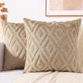 Decoruhome Couch Throw Pillow Covers 16X16 Set Of 2, Decorative Soft Plush Faux Wool Pillow Covers For Bed Sofa Living Room, Lig