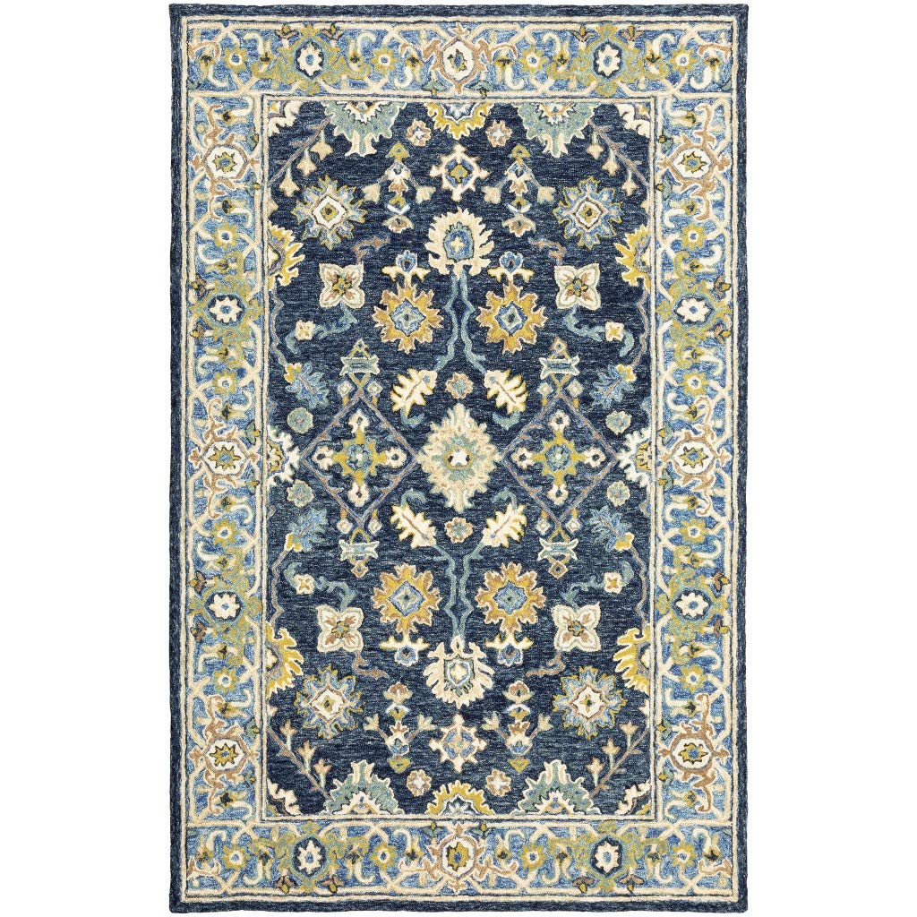 HomeRoots Wool 5'x8' Navy and Blue Bohemian Rug