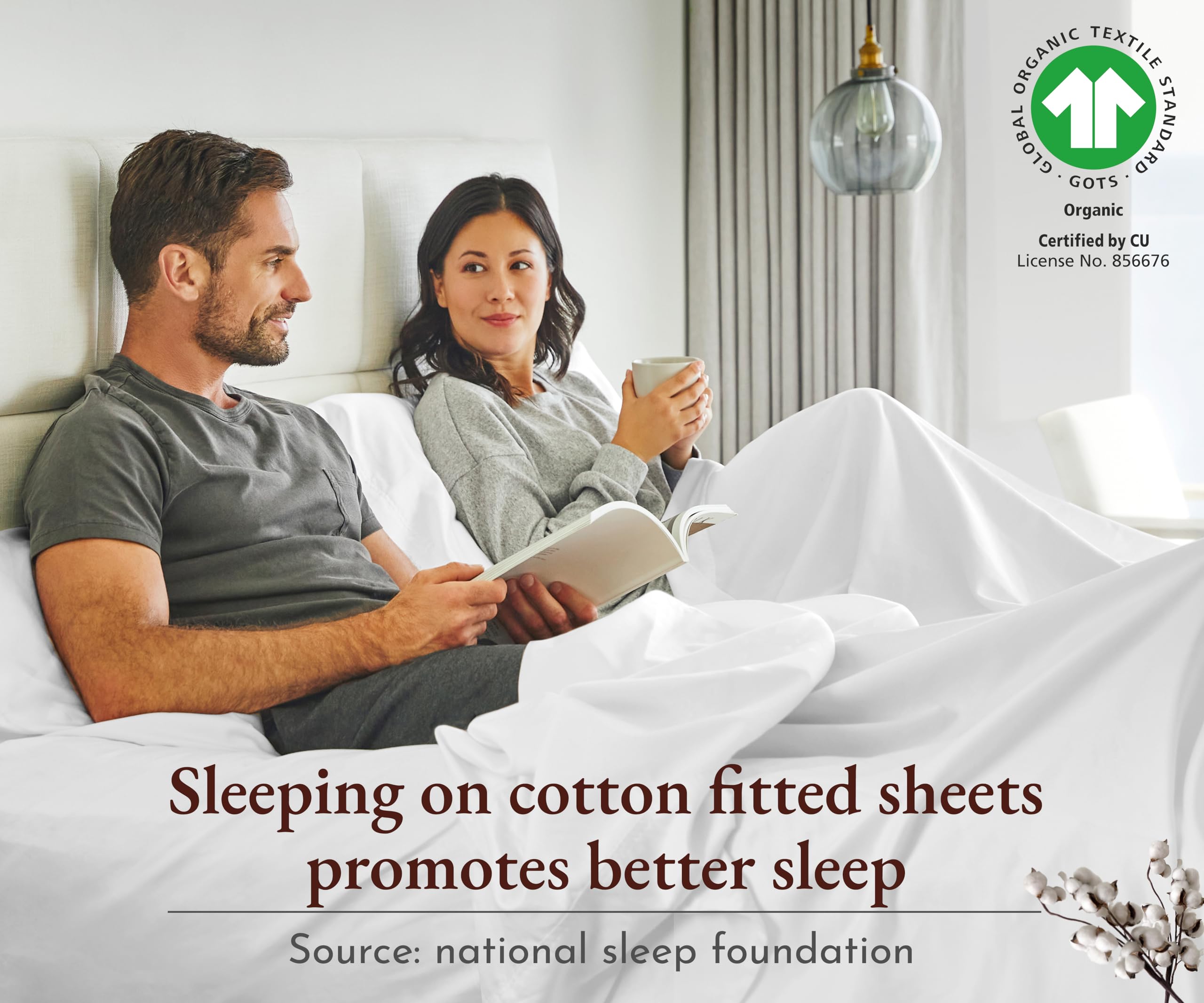 California Design Den 100% Organic Cotton Fitted Sheet Queen Size Only, Percale Queen Deep Pocket Fitted Sheet, Gots Certified, Lightweight, Snug-Fit, Crisp, 1 Pc White Fitted Sheet