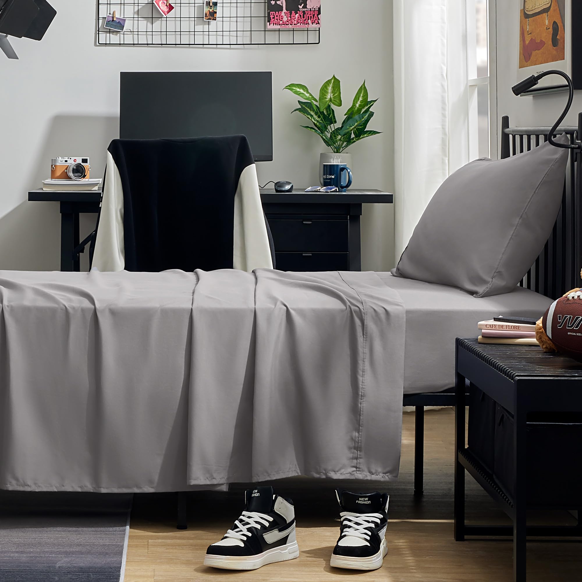 Sleep Zone Nanotex Super Soft Cooling Twin Bed Sheets Set For Kids 3 Piece - Easy Care Fitted Flat Sheet & Pillowcase Sets - Wrinkle Free, Fade Resistant, Deep Pocket 16' (Gull Gray, Twin)