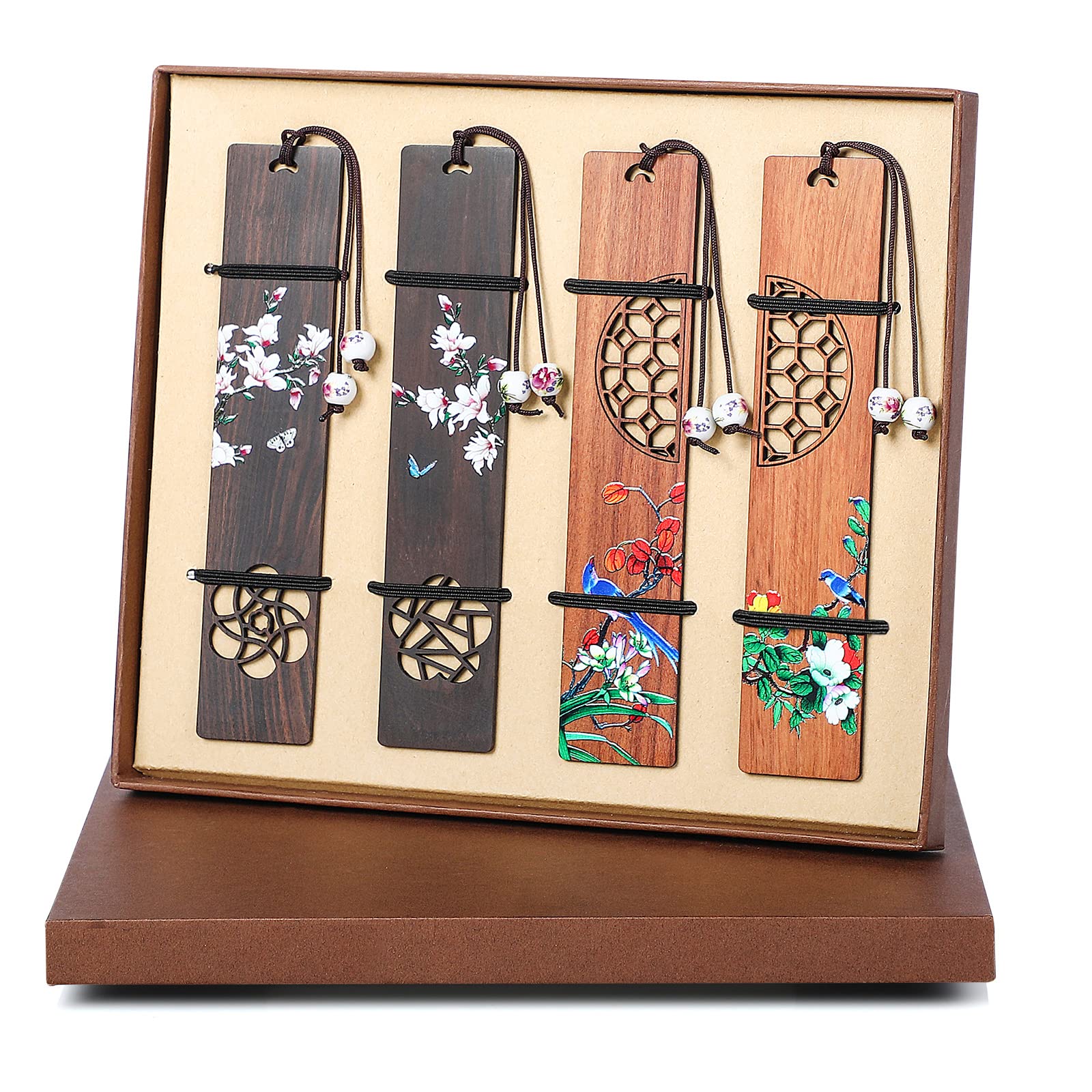 Wooden Bookmarks For Women Men - Rohuis 4 Pcs Cute Handmade Natural Wood Carving And Painted Craft Book Markers For Book Lovers,