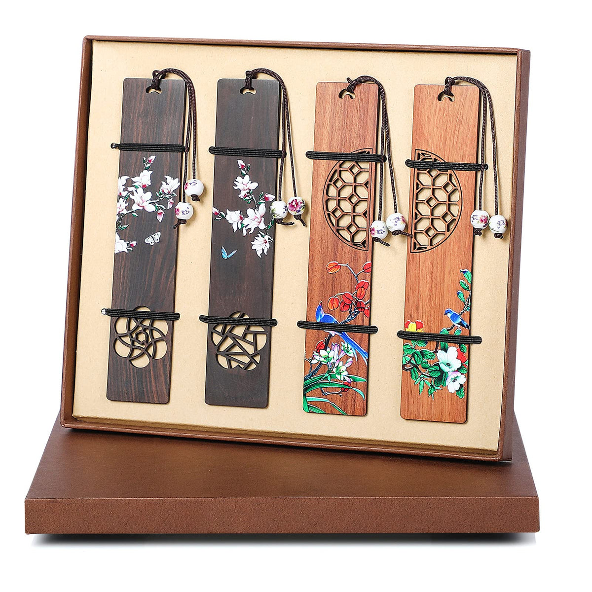 Wooden Bookmarks For Women Men - Rohuis 4 Pcs Cute Handmade Natural Wood Carving And Painted Craft Book Markers For Book Lovers,