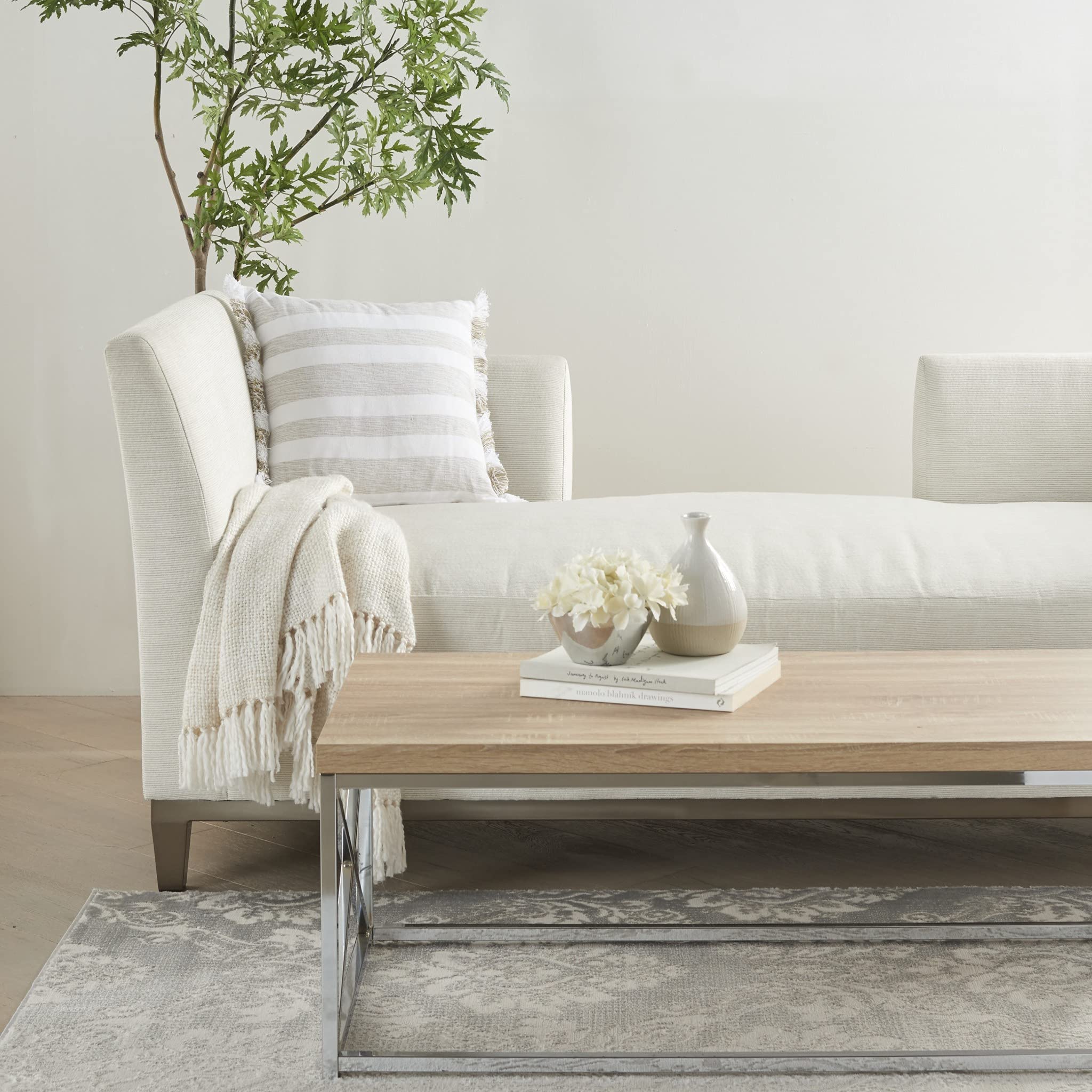 HomeRoots 100% Cotton Taupe and White Soft Stripes Throw Pillow