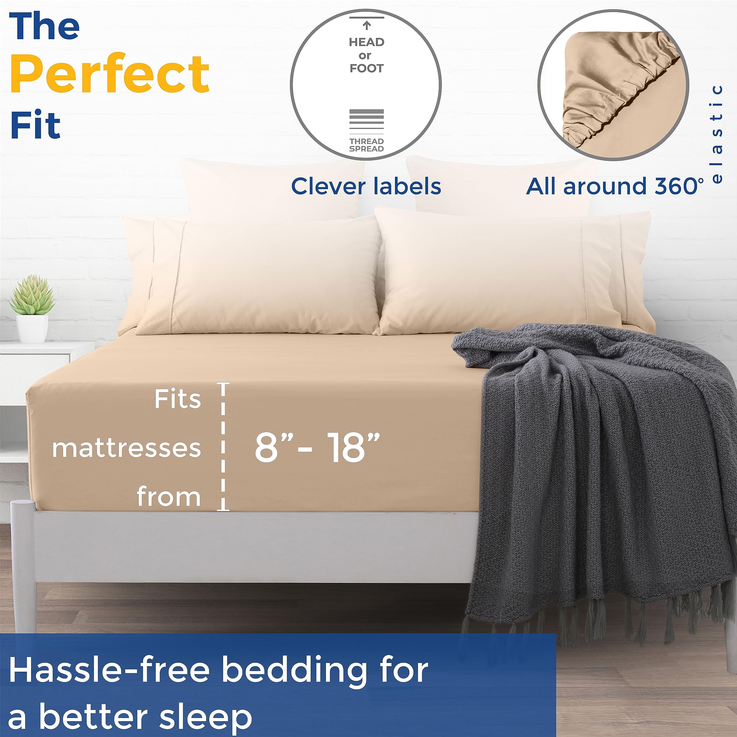 Thread Spread 100% Cotton Queen Fitted Sheet Only - 600 Thread Count Cotton Fitted Sheet Queen, Luxuriously Soft, Durable, Cooling 16' Deep Pocket Sateen Weave Bottom, Luxury Hotel Quality - Taupe