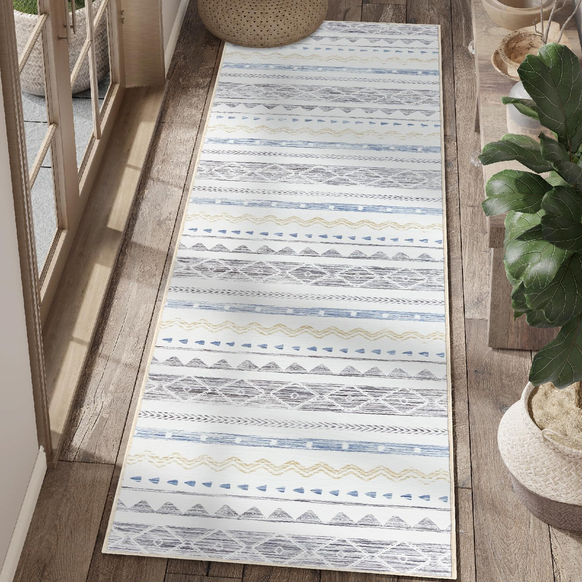 jinchan Runner Rug - 2x6 Moroccan Hallway Rug Kitchen Runner Rug, Ultra-Thin Washable Runner Rug, Boho Rug Geometric, Non-Slip C