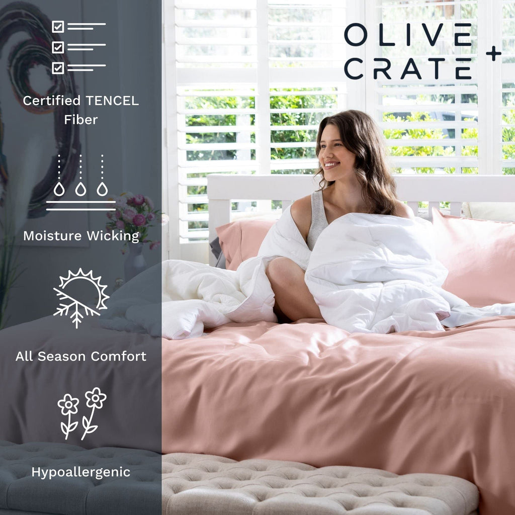 Olive + Crate Luxury Series 100% Tencel Eucalyptus Queen Size Sheets Set - 4Pc Super Soft Cooling Bed Sheets | Deep Pocket To 18