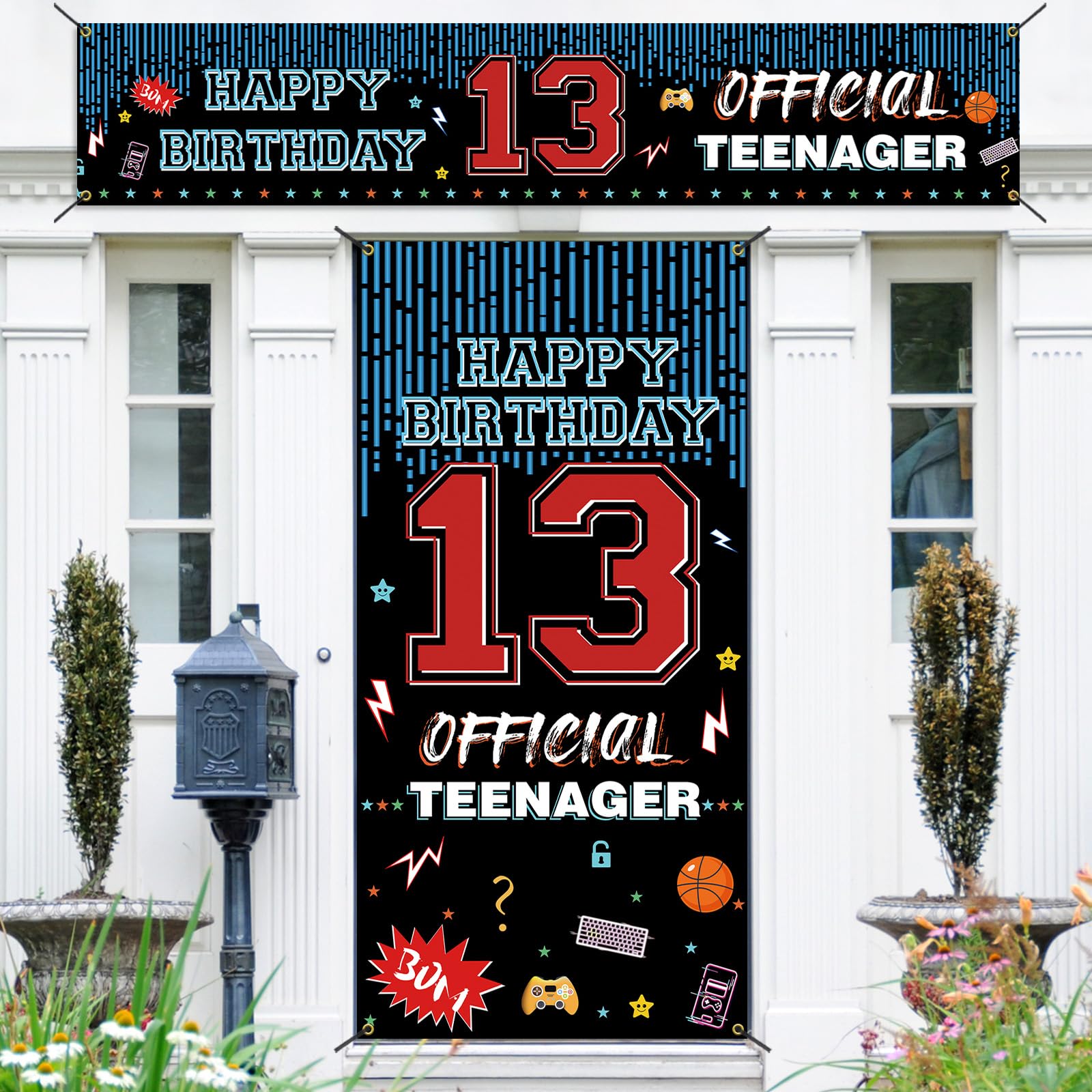 Happy 13th Birthday Decoration Set, Official Teenager 13 Birthday Backdrop Banner for Boys Girls, Thirteenth Birthday Party Yard