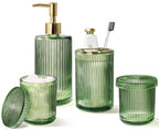 Green Glass Bathroom Accessories 4 Pcs, Green Bathroom Set, Green Soap Dispenser and Toothbrush Holder Set, Qtip Holder Set, Vin