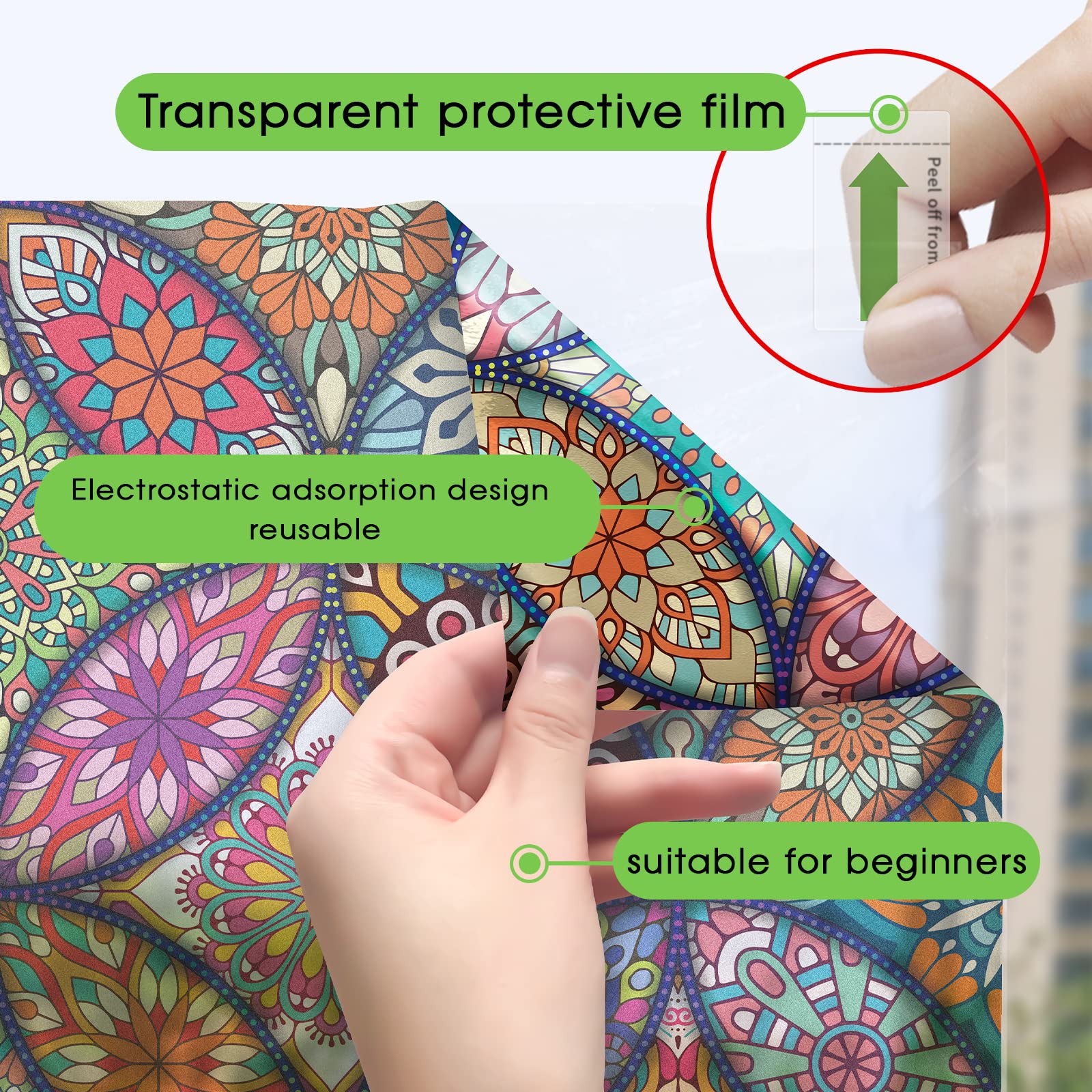 Jiffdiff Stained Glass Window Film Privacy Decorative Tinting Film For Home Frosted Bathroom Window Coverings Static Cling Non-A