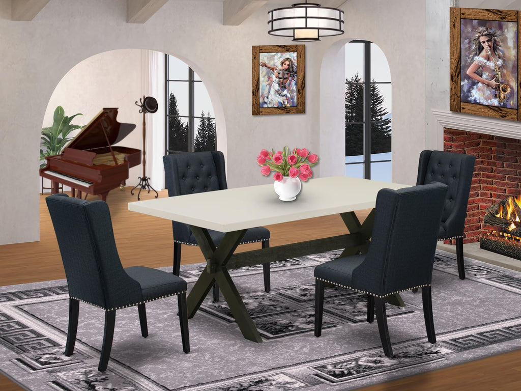 East West Furniture X627FO624-5 5 Piece Kitchen Table Set for 4 Includes a Rectangle Dining Room Table with X-Legs and 4 Black Linen Fabric Parson Dining Chairs, 40x72 Inch, Multi-Color