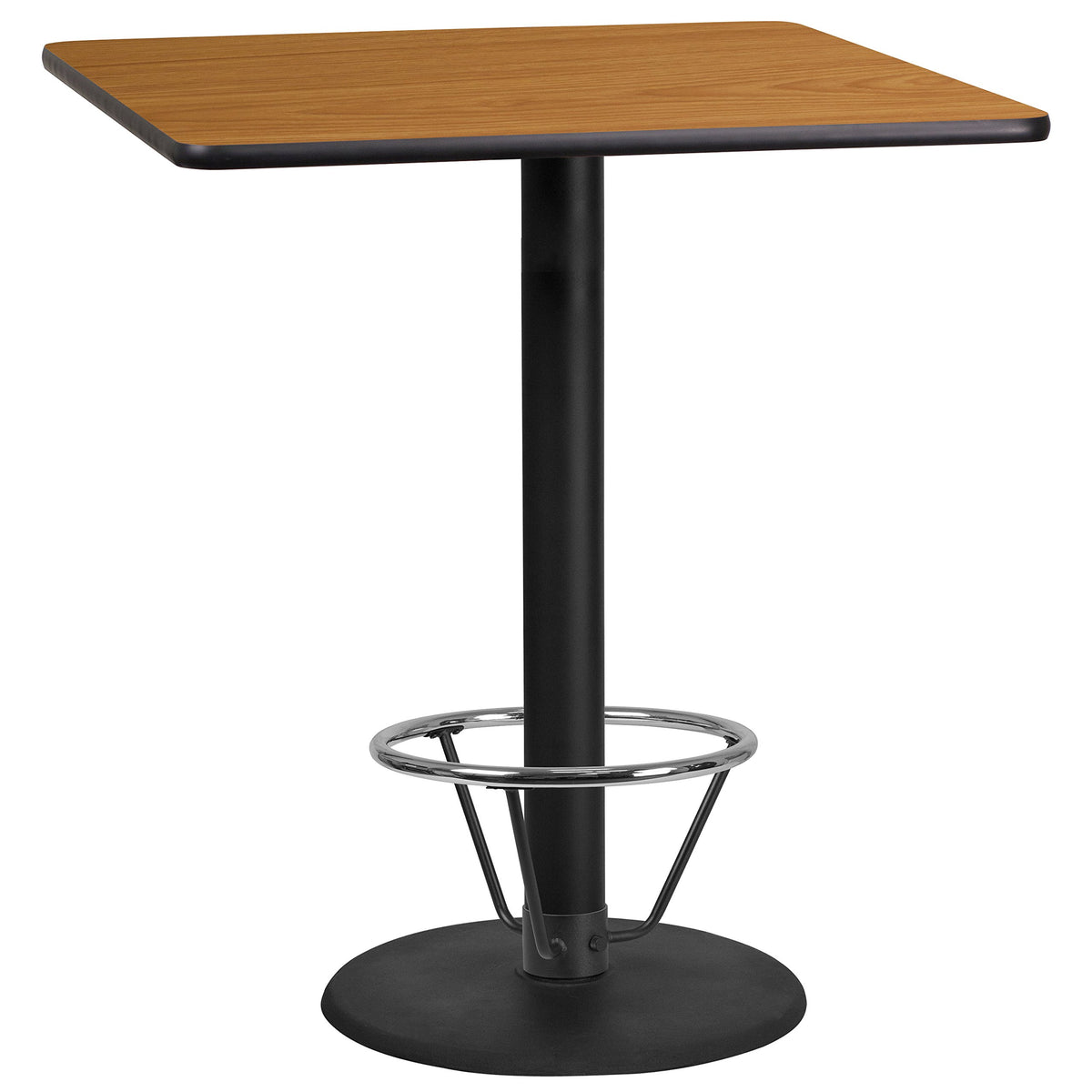 Flash Furniture Stiles 36'' Square Natural Laminate Table Top with 24'' Round Bar Height Table Base and Foot Ring